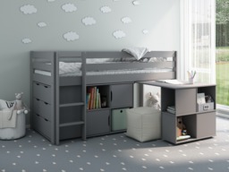 Noomi Nora Solid Wood Mid Sleeper Frame Grey (FSC-Certified) - thumbnail 4