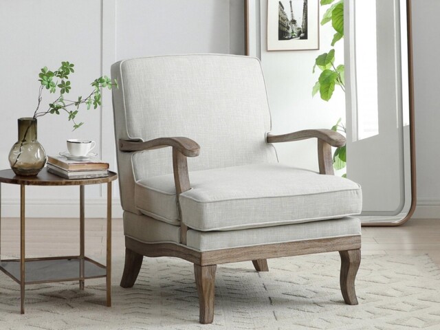 Kyoto Colwell Upholstered Accent Chair with Curved Arms Cream Linen - image 1