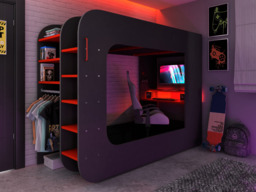Trasman Loft Pod Single High Sleeper Gaming Bed with Desk - thumbnail 2