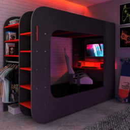 Trasman Loft Pod Single High Sleeper Gaming Bed with Desk - thumbnail 1