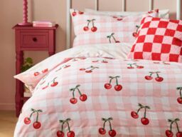Heya Home Cherry Gingham Reversible Duvet Cover Set Red Polycotton-Double - thumbnail 2