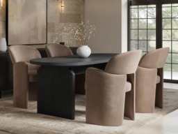 SOLACE+CO Varm & Estella Black Dining Table with Velvet Chairs-Table + 4 Chairs Brown - thumbnail 1