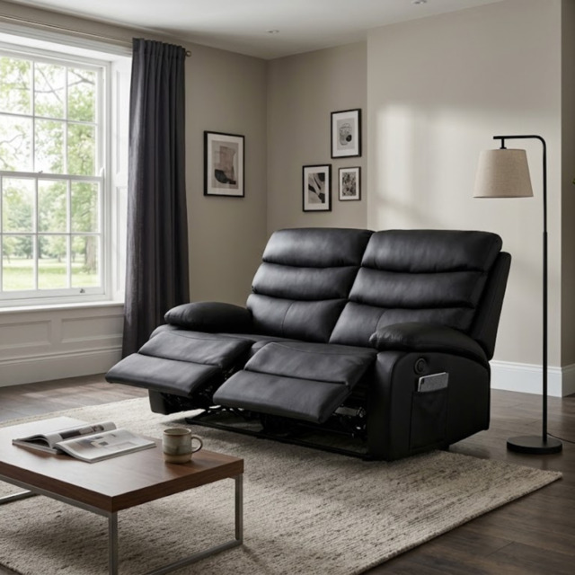 "Kidsaw 2 Seater Manual Recliner Sofa with High Back Black " - image 1
