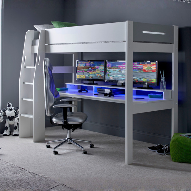 "Kids Avenue Urban Grey High Sleeper Gaming Bed with Desk Underneath " - image 1
