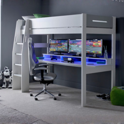 "Kids Avenue Urban Grey High Sleeper Gaming Bed with Desk Underneath " - thumbnail 1