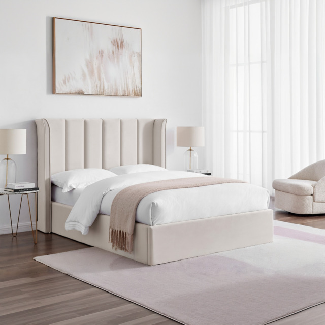 Limelight Polaris Recycle Fabric Ottoman Bed Frame-Double-Natural - image 1