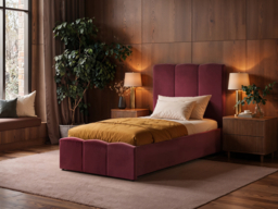 SOLACE+CO Enrica Upholstered Bed Frame with Padded Statement Headboard Burgundy Single - thumbnail 2