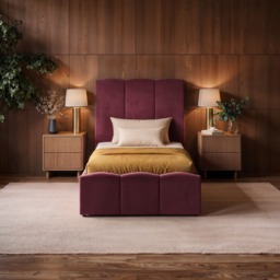 SOLACE+CO Enrica Upholstered Bed Frame with Padded Statement Headboard Burgundy Single - thumbnail 1