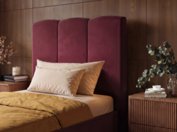 SOLACE+CO Enrica Upholstered Bed Frame with Padded Statement Headboard Burgundy Single - thumbnail 3