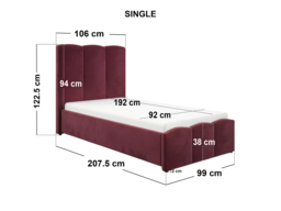 SOLACE+CO Enrica Upholstered Bed Frame with Padded Statement Headboard Burgundy Single - thumbnail 6