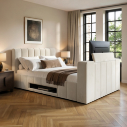 Langden TV Ottoman Bed Cream Kingsize