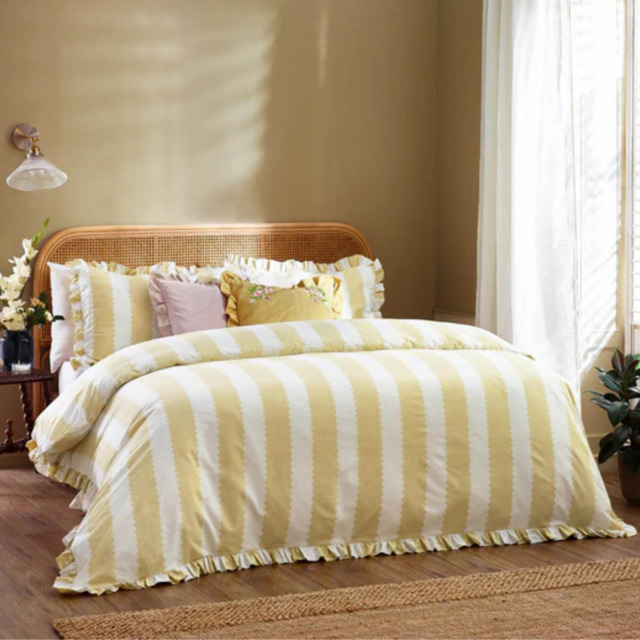 Furn Birdie Wavy Stripe Ruffle Duvet Cover Set-Butter Yellow-Kingsize - image 1