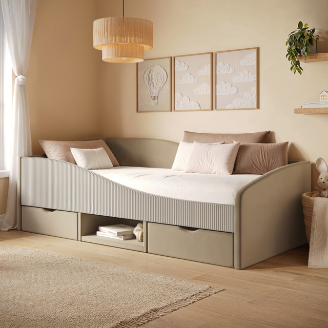 Flair Aubrey Low Sleeper Bed Beige Velvet & Beige Cord - image 1