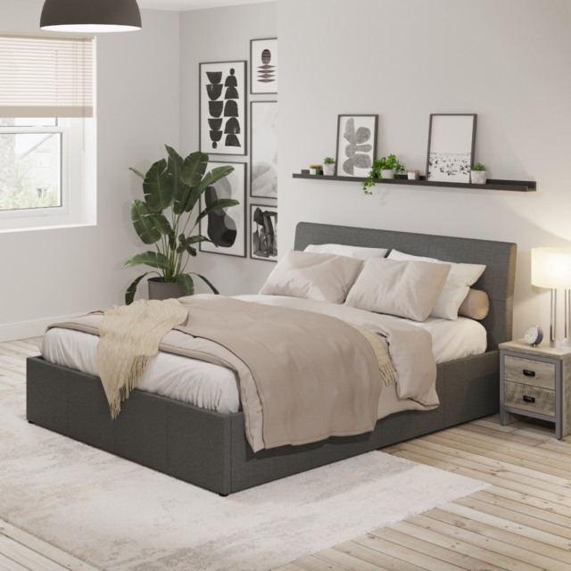 GFW Ascot Grey Fabric Ottoman Bed Frame-Kingsize - image 1