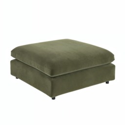 "SOLACE+CO Asher Large Square Footstool Khaki Green Velvet " - thumbnail 3