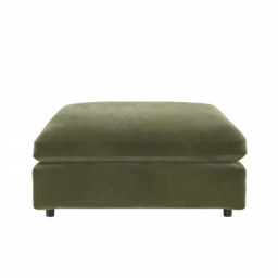 "SOLACE+CO Asher Large Square Footstool Khaki Green Velvet " - thumbnail 4