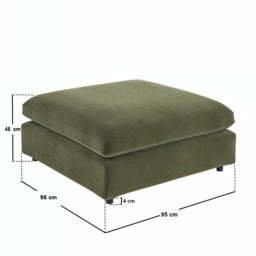 "SOLACE+CO Asher Large Square Footstool Khaki Green Velvet " - thumbnail 5