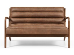 Kyoto Inca 2 Seater Chair with Wooden Frame Ribbed Brown PU - thumbnail 3