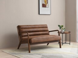 Kyoto Inca 2 Seater Chair with Wooden Frame Ribbed Brown PU - thumbnail 1