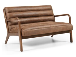 Kyoto Inca 2 Seater Chair with Wooden Frame Ribbed Brown PU - thumbnail 2