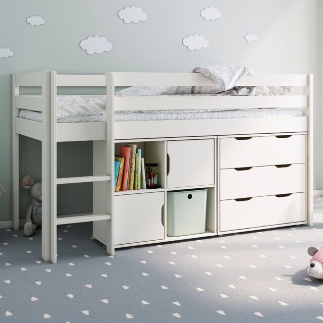 Noomi Nora Mid Sleeper Storage Cabin Bed White Solid Wood (FSC-Certified) - image 1