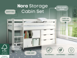 Noomi Nora Mid Sleeper Storage Cabin Bed White Solid Wood (FSC-Certified) - thumbnail 2