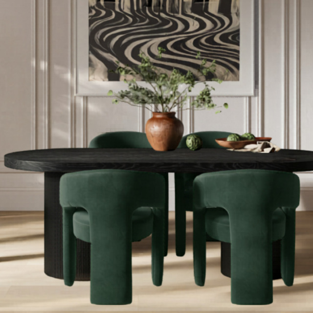 LPD Rina Black Dining Table With Alba Forest Green Dining 4 Chairs - image 1