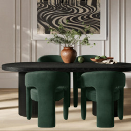 LPD Rina Black Dining Table With Alba Forest Green Dining 4 Chairs