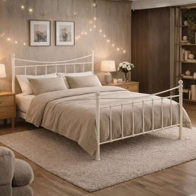 Time Living Alderley Metal Bed Frame-Ivory-Kingsize (5'0) - image 1