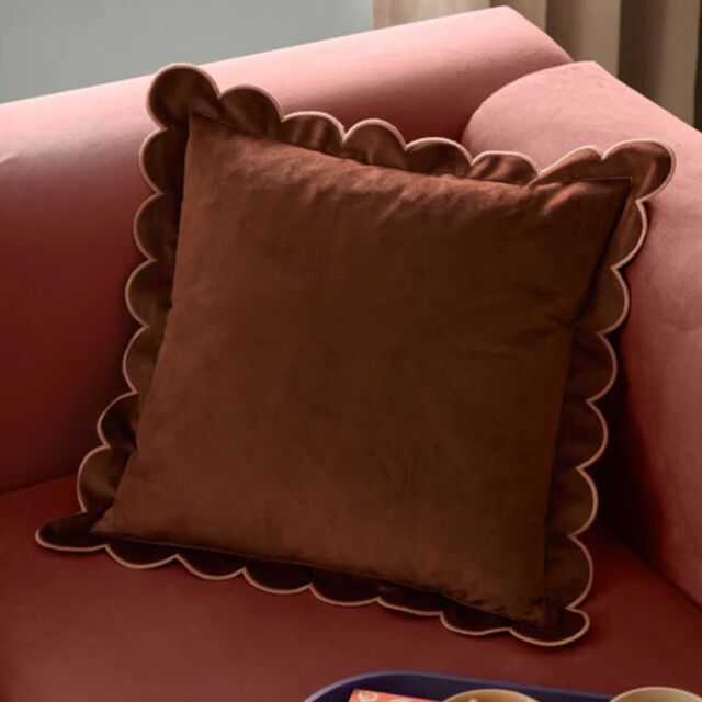 Furn Lil Scallop 45 x 45cm Velvet Cushion Polyester-Chestnut - image 1