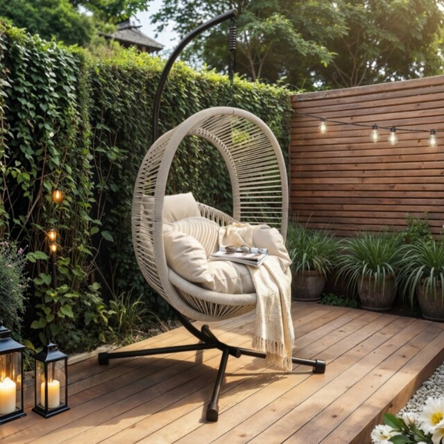 SOLACE+CO Lana Garden Egg Chair Light Beige Rattan - image 1