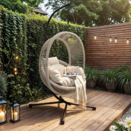 SOLACE+CO Lana Garden Egg Chair Light Beige Rattan - thumbnail 1