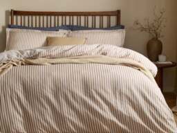 The Linen Yard Hebden Stripe Reversible Duvet Cover Set 100% Cotton-Kingsize-Pecan - thumbnail 2