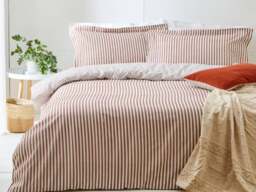 The Linen Yard Hebden Stripe Reversible Duvet Cover Set 100% Cotton-Kingsize-Pecan - thumbnail 4