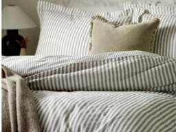 The Linen Yard Hebden Stripe Reversible Duvet Cover Set 100% Cotton-Kingsize-Pecan - thumbnail 3