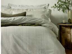 The Linen Yard Hebden Stripe Reversible Duvet Cover Set 100% Cotton-Kingsize-Pecan - thumbnail 6