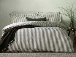 The Linen Yard Hebden Stripe Reversible Duvet Cover Set 100% Cotton-Kingsize-Pecan - thumbnail 7