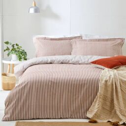 The Linen Yard Hebden Stripe Reversible Duvet Cover Set 100% Cotton-Kingsize-Pecan - thumbnail 1