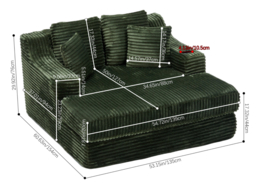 Living & Home Corduroy Chaise Lounge Green Sofa Bed with Cup Holder & Cushions Fabric-Green - thumbnail 7