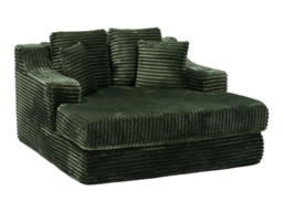 Living & Home Corduroy Chaise Lounge Green Sofa Bed with Cup Holder & Cushions Fabric-Green - thumbnail 2