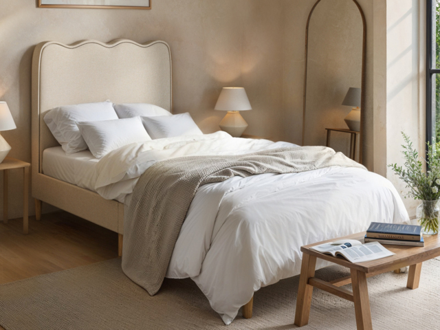 Flair Ellis Single Fabric Bed with Cloud Headboard Beige - image 1