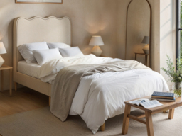 Flair Ellis Single Fabric Bed with Cloud Headboard Beige
