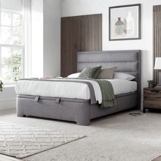 Kaydian Kirkby Fabric Upholstered Ottoman Storage Bed Grey - Double - image 1