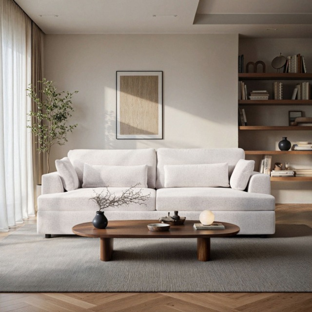 SOLACE+CO Drew 3 Seater Sofa Cream Chenille - image 1