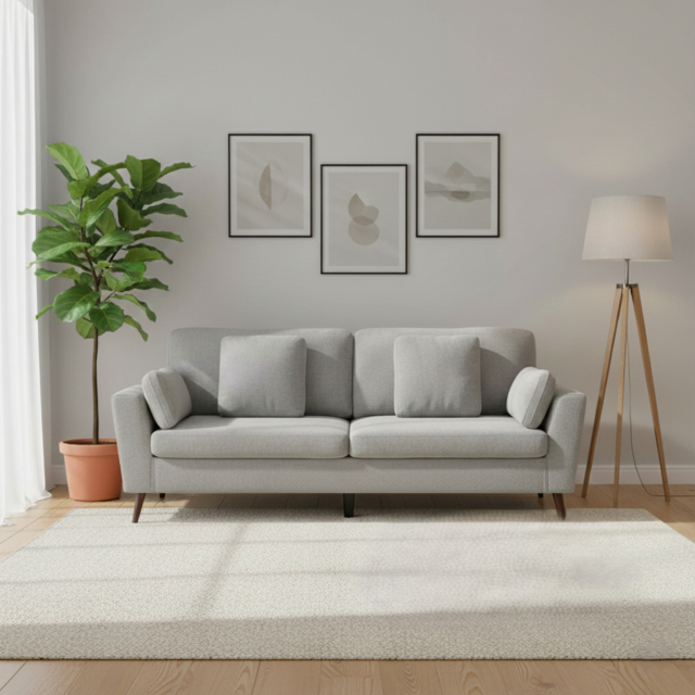 "Living & Home 2-Seater Chenille Upholstered Sofa with Pillows " - image 1