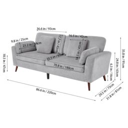 "Living & Home 2-Seater Chenille Upholstered Sofa with Pillows " - thumbnail 6