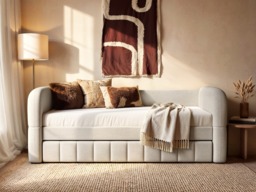 "Flair Livia Day Bed with Trundle Cream Chenille " - thumbnail 2
