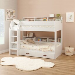 Flair Aviary Bunk Bed with Storage Drawers & Shelves White - thumbnail 1