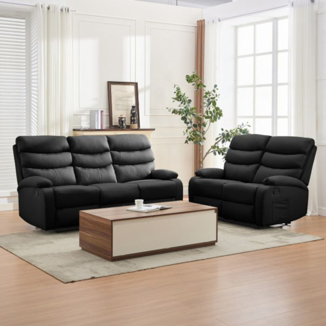 Kidsaw 3 Seater Manual Recliner Sofa Black - image 1
