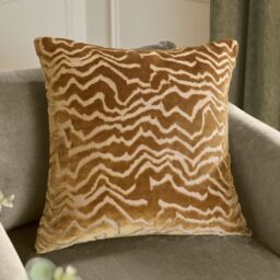 Paoletti Tierra 50 x 50cm Cut Velvet Cushion-Brass-Feathers - thumbnail 1